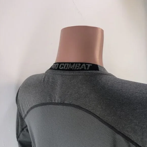 Nike Pro Combat Mens T-Shirt Medium Gray Dri Fit Short Sleeves Athletic … - Picture 6 of 9